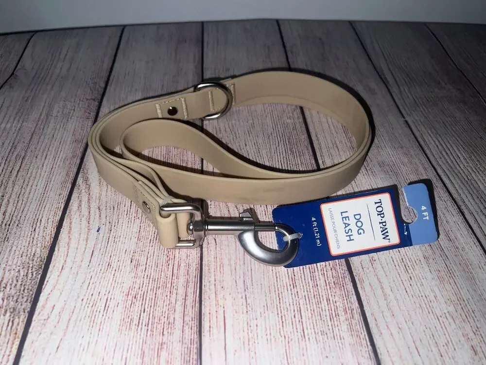 Top Paw Beige Tan Dog Leash Rubber Leash 4ft. Waterproof and Odorless New NWT